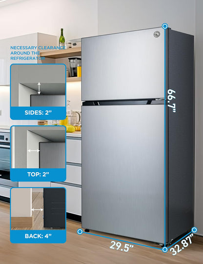 Commercial Cool 20 Cu. Ft. Top Mount Refrigerator with Freezer, 2-Door Refrigerator with Top Freezer and Adjustable Temperature Control, Ice Maker Ready, Energy Star Certified, Stainless Look