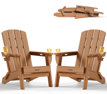Folding Adirondack Chair, HDPE Adirondack Chairs with 2 Cup Holder, Plastic All-Weather Fire Pit Chairs, Outdoor Lawn Chair for Patio Garden (Grey)