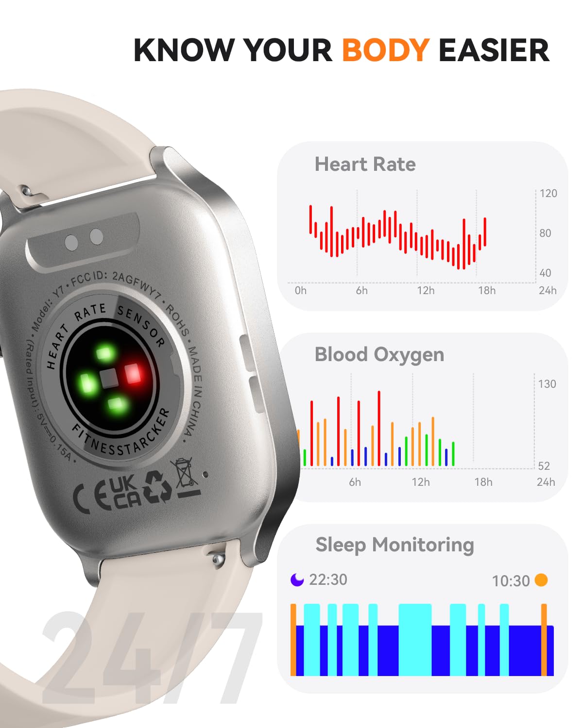 Smart Watches for Women Men, Fitness Tracker Watch with 110 Sports Modes, Step Counter/Sleep Monitor/Pedometer, IP68 Waterproof, Bluetooth Call & Music Control Smartwatch for iPhone/Android,Starlight