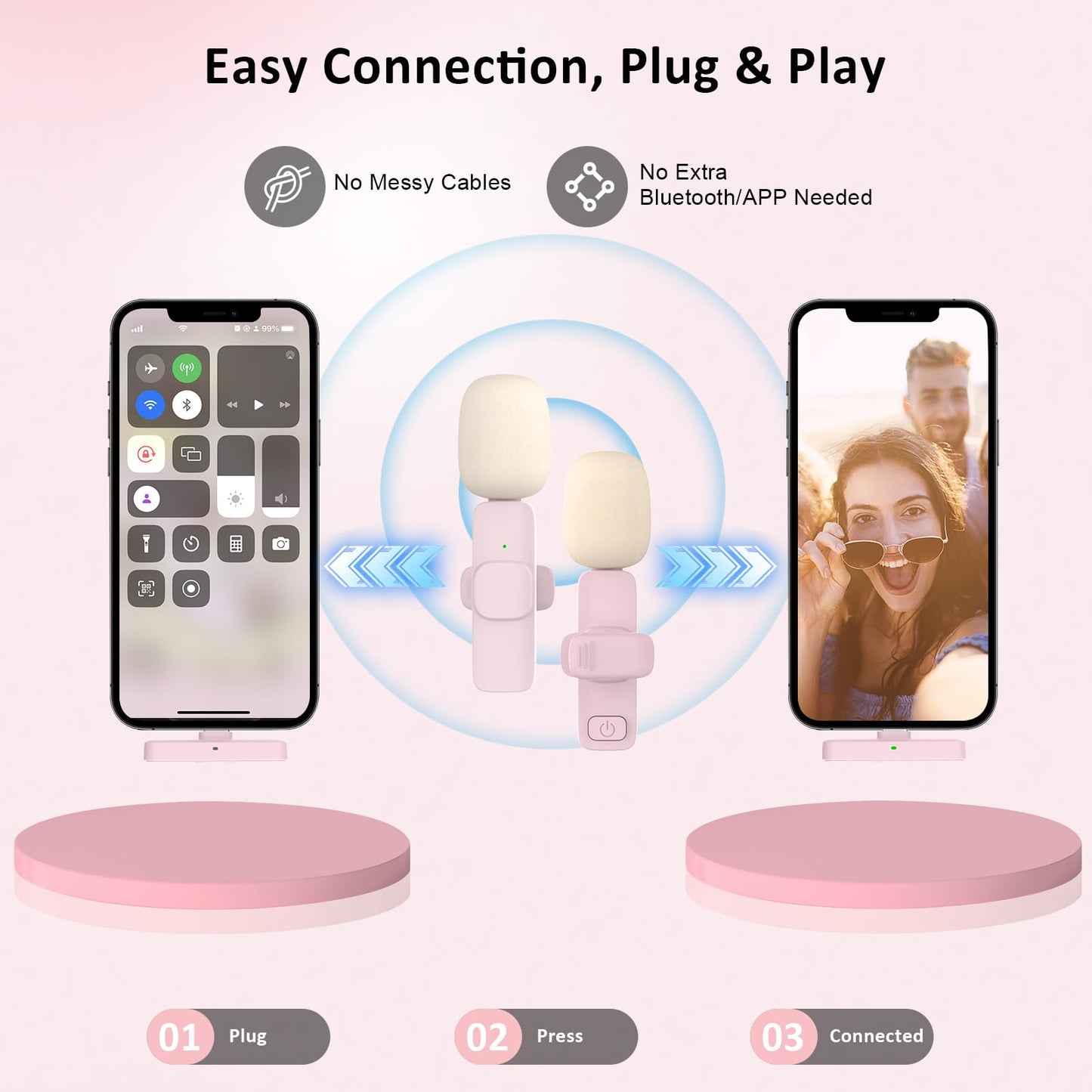 MAYBESTA Wireless Mini Microphone for iPhone, Android Phone - 2 Pack Lavalier Lapel Mic for Audio Video Recording - Clip on Content Creator Microphones for YouTube Tiktok Podcast Vlogging