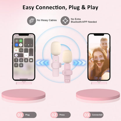 MAYBESTA Wireless Mini Microphone for iPhone, Android Phone - 2 Pack Lavalier Lapel Mic for Audio Video Recording - Clip on Content Creator Microphones for YouTube Tiktok Podcast Vlogging