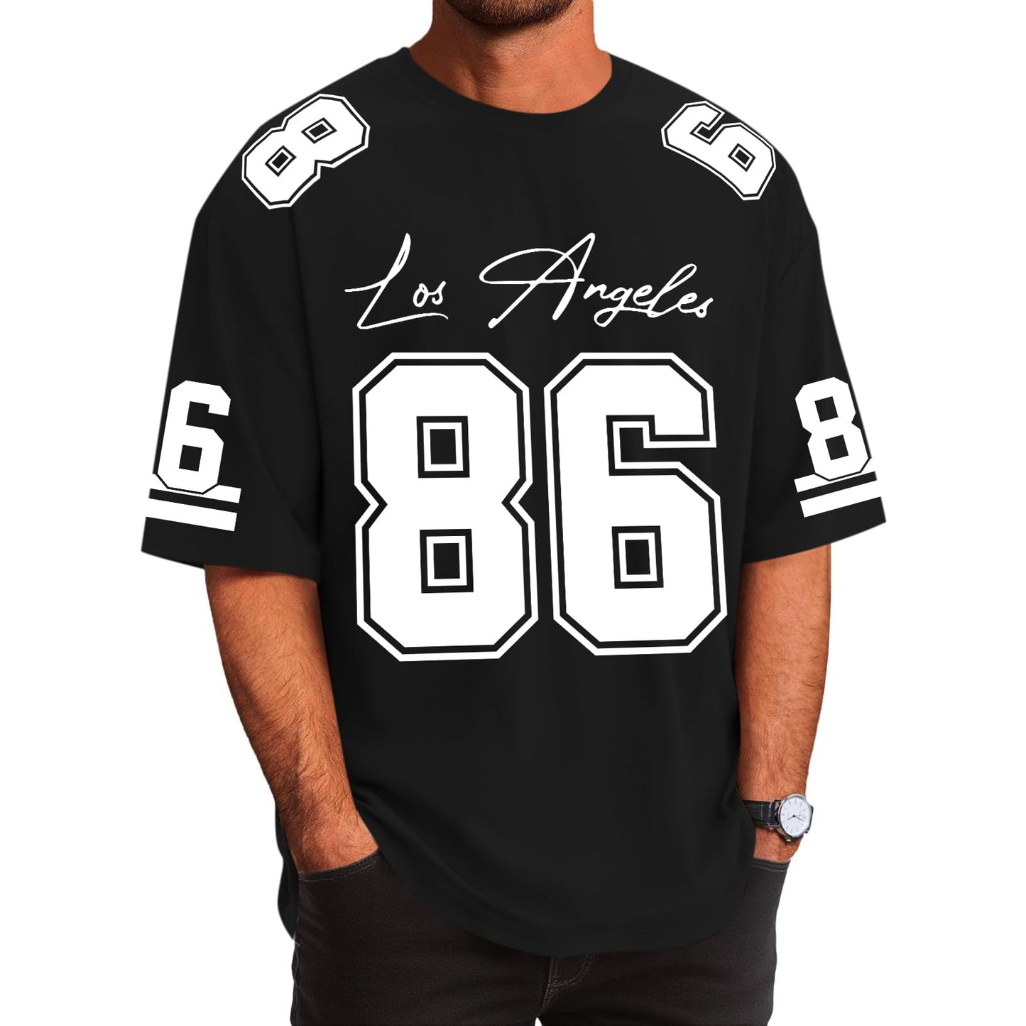 Graphic Tees Men Oversized Streetwear Tshirts for Men Number Los Angeles Print Jerseys Shirt Casual Tee Top