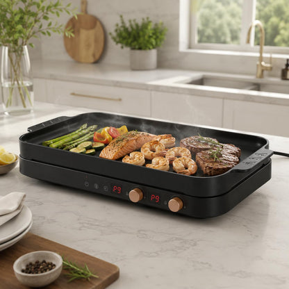 COOKTRON Double Induction Cooktop Burner with Fast Warm-Up Mode, 1800w 2 Burner with 10 Temperature 9 Power Settings, Portable Dual Induction Cooker Cooktop with Child Safety Lock & Time