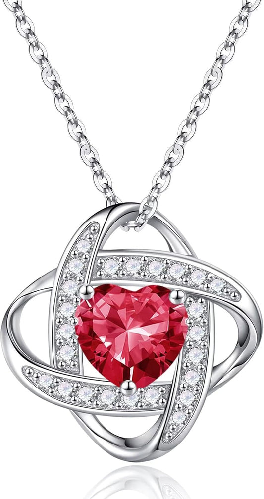Iefil 925 Sterling Silver Love Knot Birthstone Necklace, Anniversary Birthday Gifts for Women, Jewelry Gift for Wife Mom Girlfriend Daughter