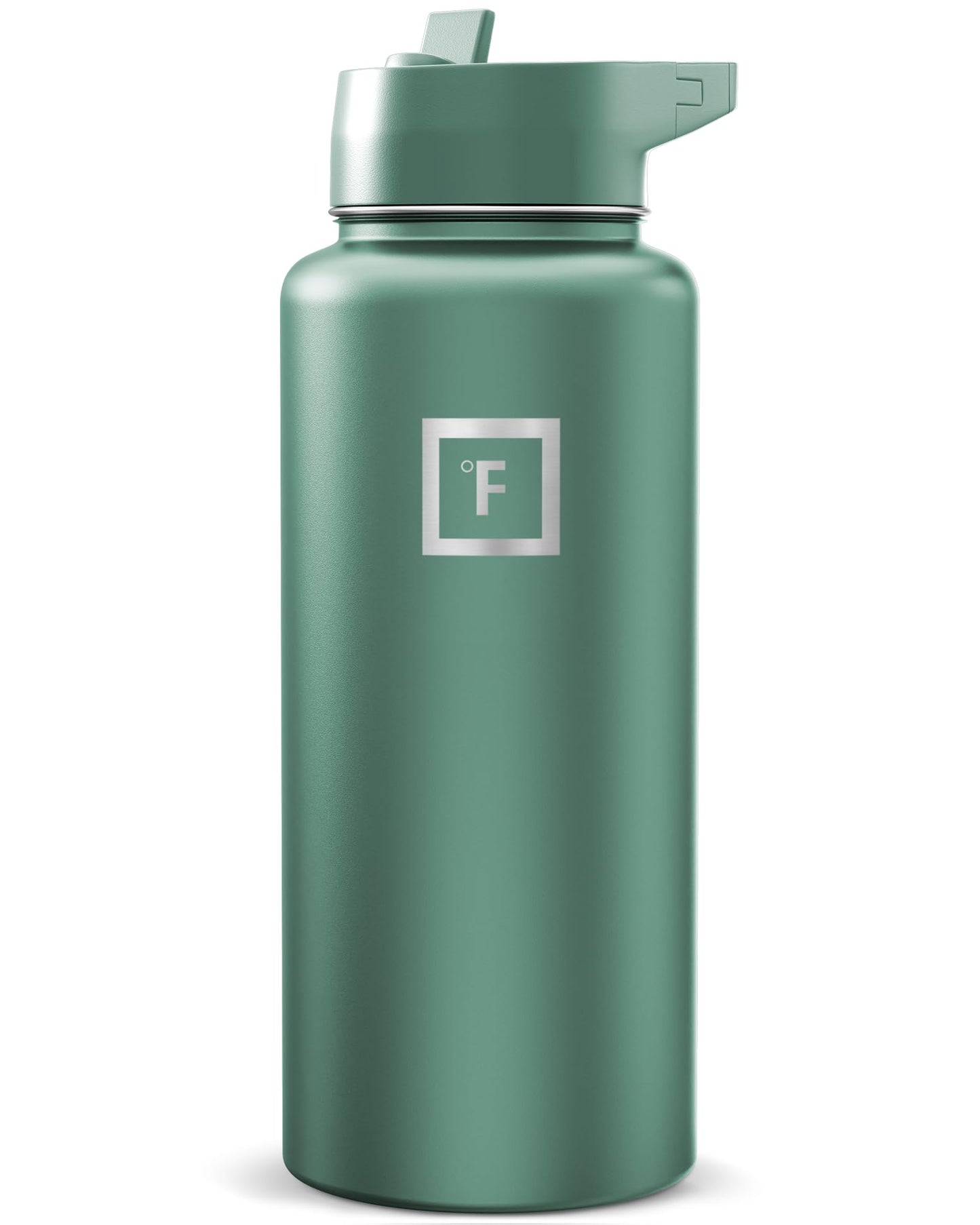 IRON °FLASK Camping & Hiking Hydration Flask with Straw, Wide Mouth Insulated Stainless Steel Sports Water Bottle - Midnight Black 24 oz - Straw (1 Lid)