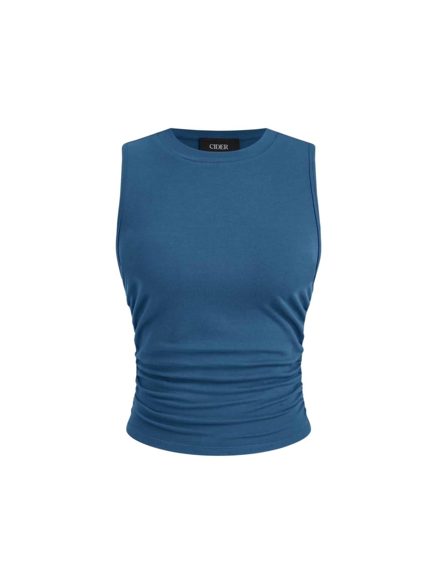 CIDER Womens Tank Tops Sleeveless High Neck Ruched Crop Tops Going Out Casual Basic Ribbed Shirt Summer Fashion Clothing