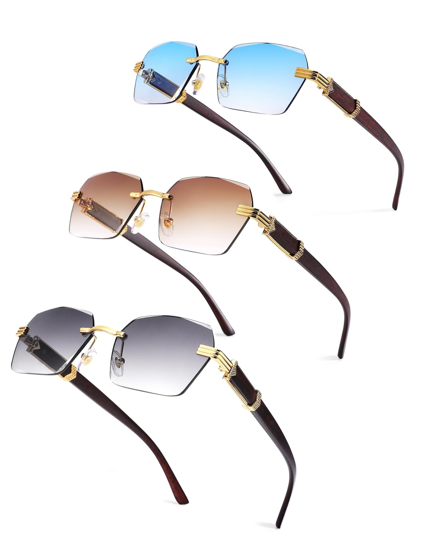 Pro Acme Rimless Rectangle Sunglasses for Men Women Hexagon Shade Eyewear Frameless y2k Glasses