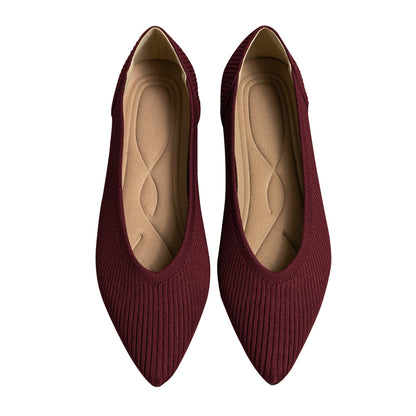 TINGRISE Women's Flats Shoes Pointed Toe Knit Ballet Comfortable Dressy Slip On Flat
