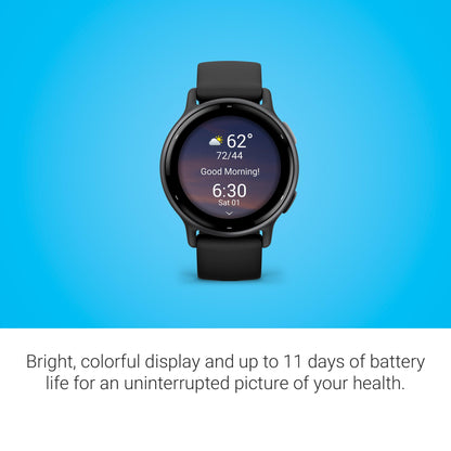 Garmin Vívoactive 5, Health and Fitness GPS Smartwatch, AMOLED Display, Up to 11 Days of Battery, Slate Aluminum Bezel with Black Case and Silicone Band | Up to 11 Days Battery, 5 Atm, Corning Gorilla Glass 3