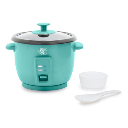 GreenLife Rice Cooker with Removable PFAS-Free Ceramic Nonstick Pot, 3-Cups Uncooked/6-Cups Cooked, Grains & Oatmeal Multicooker, Compact One-Switch Design, Auto Keep Warm, Easy Clean, Cream