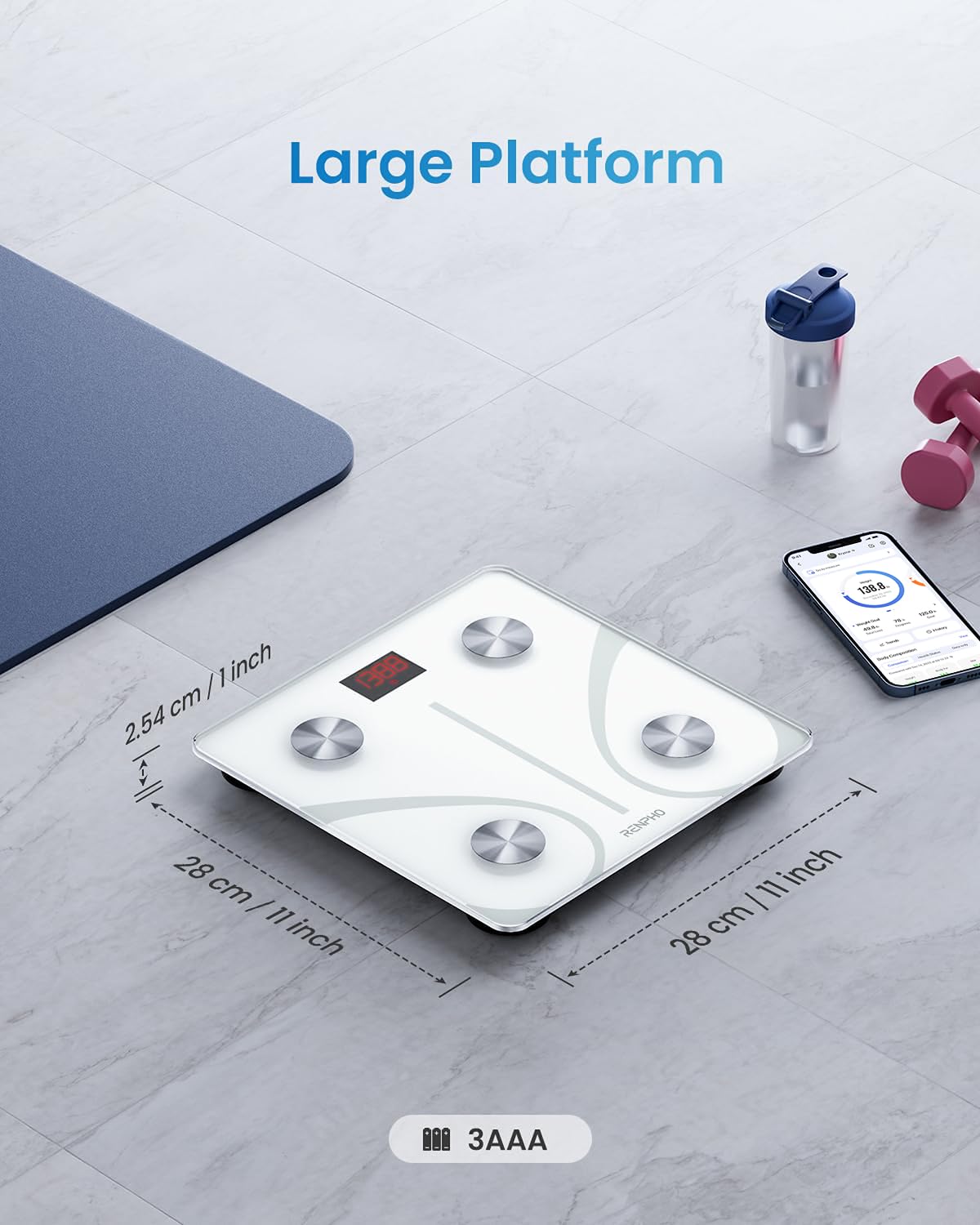 RENPHO Smart Scale for Body Weight, Tempered Glass Bathroom Digital Scale with BMI, Body Fat, Bluetooth Fitness Equipment Sync with Apps Accurate for Weight Loss, Home Use, 400 lbs – Elis 1