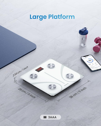 RENPHO Smart Scale for Body Weight, Tempered Glass Bathroom Digital Scale with BMI, Body Fat, Bluetooth Fitness Equipment Sync with Apps Accurate for Weight Loss, Home Use, 400 lbs – Elis 1