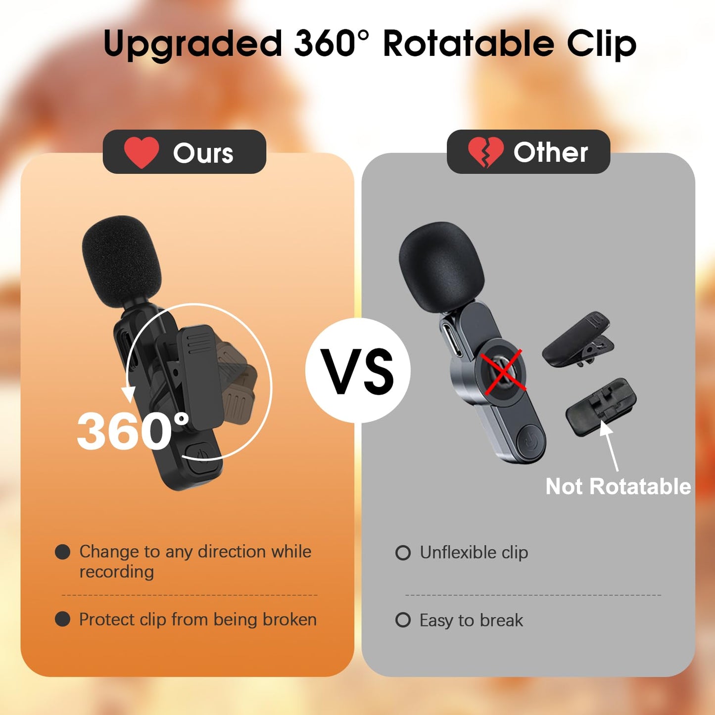MAYBESTA Wireless Mini Microphone for iPhone, Android Phone - 2 Pack Lavalier Lapel Mic for Audio Video Recording - Clip on Content Creator Microphones for YouTube Tiktok Podcast Vlogging