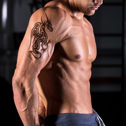 Large Tribal Temporary Tattoos for Men & Women – 10 Sheets 7.4"x4.7" Black Totem Fake Tattoos, Waterproof Removable Body Art Stickers for Chest, Arms, Shoulders, Legs