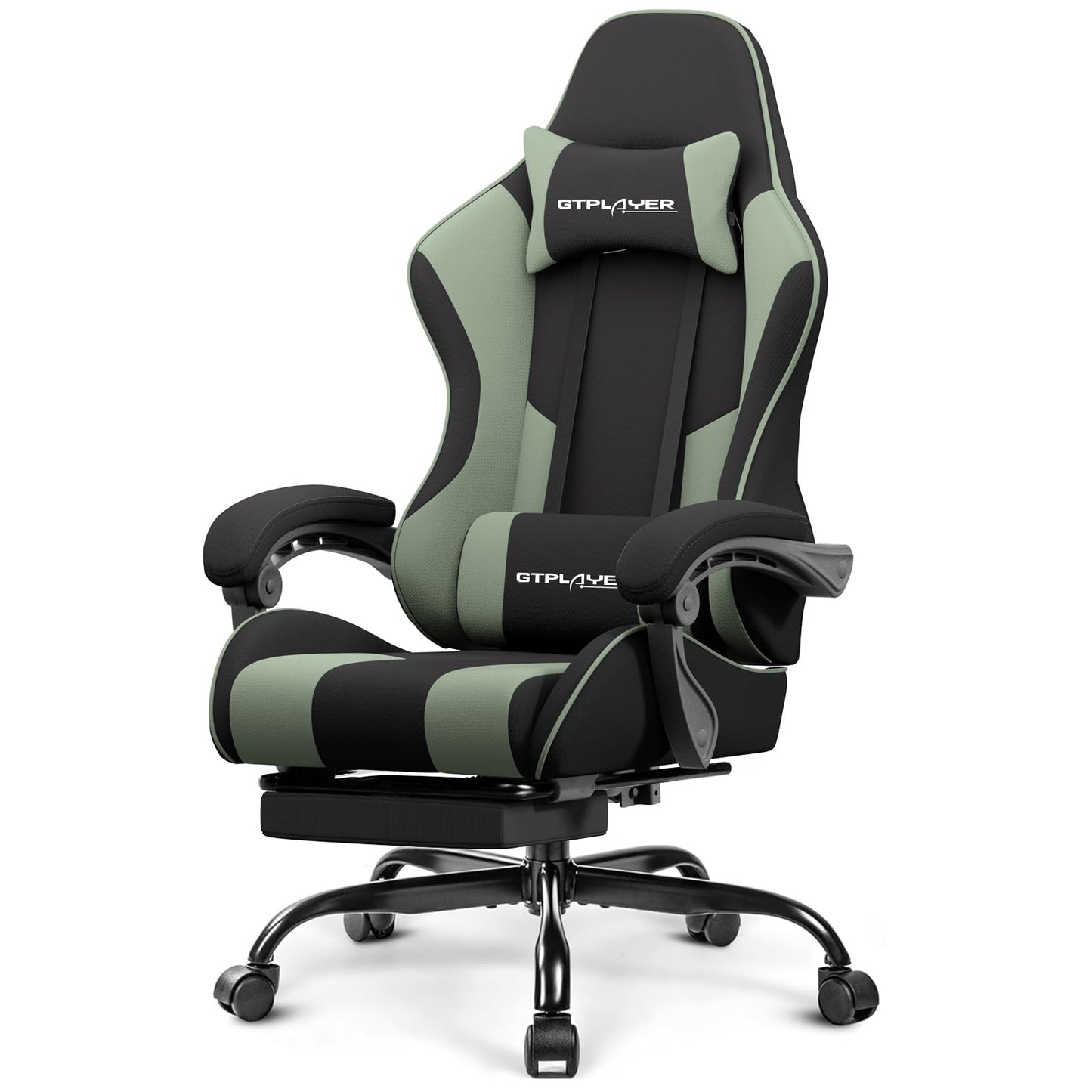 GTPLAYER Gaming Chair, Computer Chair with Footrest and Lumbar Support, Height Adjustable Game Chair with 360°-Swivel Seat and Headrest and for Office or Gaming (Pearl White)