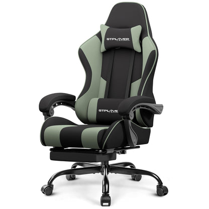 GTPLAYER Gaming Chair, Computer Chair with Footrest and Lumbar Support, Height Adjustable Game Chair with 360°-Swivel Seat and Headrest and for Office or Gaming (Pearl White)