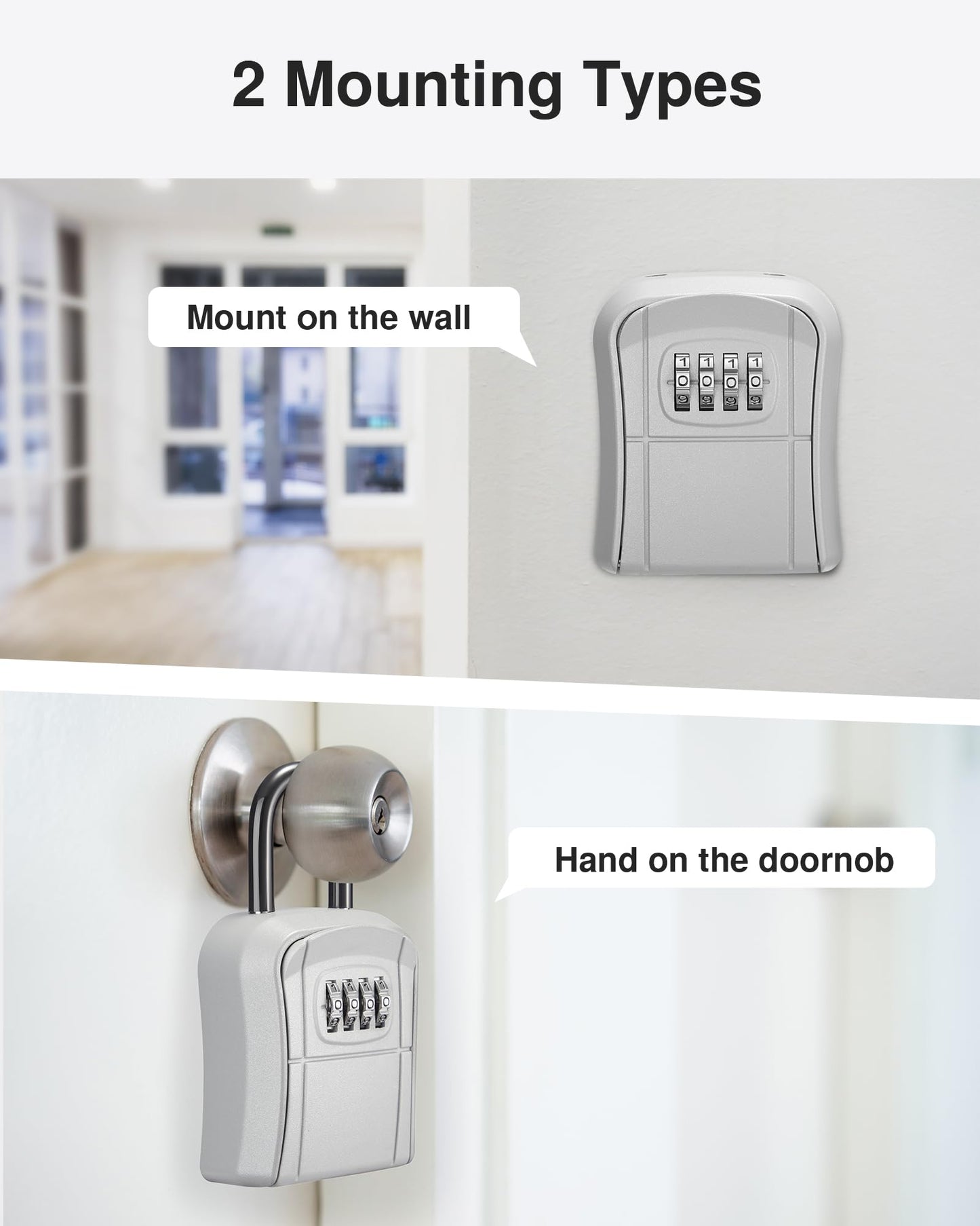 Puroma Key Lock Box, Portable Combination Lockbox Wall-Mounted Key Storage Box for House Keys, Resettable Code Safe Security Lock Box for Home, Office, Apartment Spare Key Storage (1 Pack, Gray)