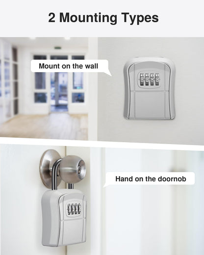 Puroma Key Lock Box, Portable Combination Lockbox Wall-Mounted Key Storage Box for House Keys, Resettable Code Safe Security Lock Box for Home, Office, Apartment Spare Key Storage (1 Pack, Gray)