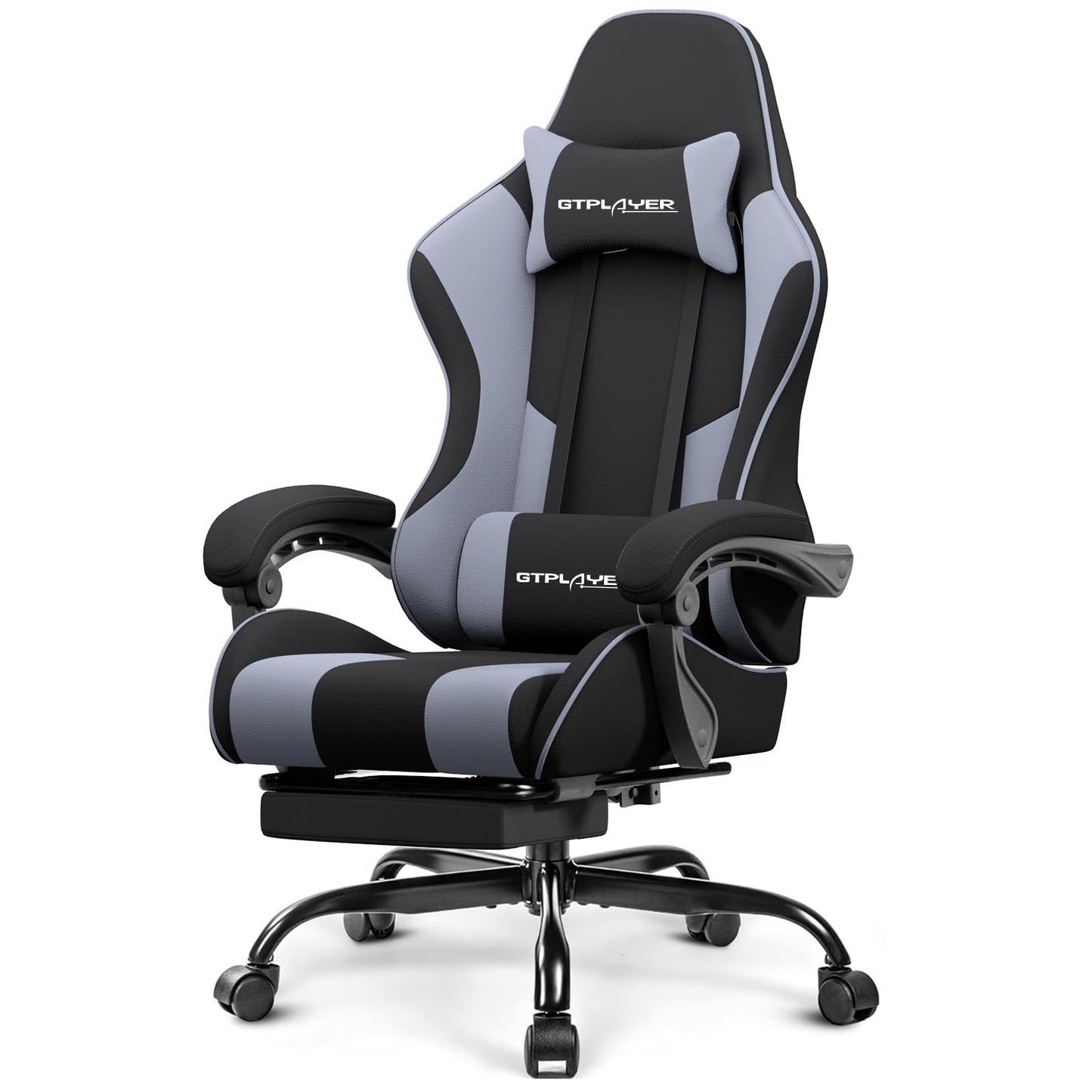 GTPLAYER Gaming Chair, Computer Chair with Footrest and Lumbar Support, Height Adjustable Game Chair with 360°-Swivel Seat and Headrest and for Office or Gaming (Pearl White)