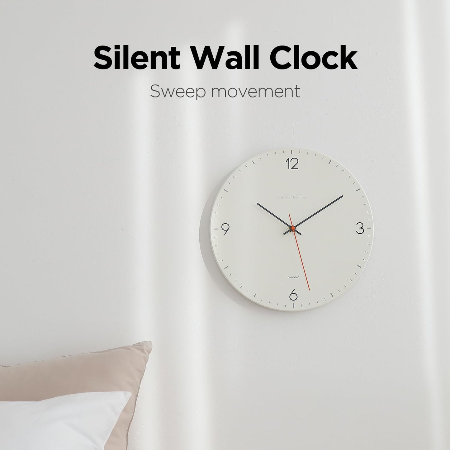 mooas Wooden Frame Flatwood Wall Clock,12" Non-Ticking Sweep Movement Decorative Battery Operated Wall Clock for Home Living Room Kitchen Bedroom Office School (Dark Brown)