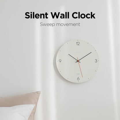 mooas Wooden Frame Flatwood Wall Clock,12" Non-Ticking Sweep Movement Decorative Battery Operated Wall Clock for Home Living Room Kitchen Bedroom Office School (Dark Brown)