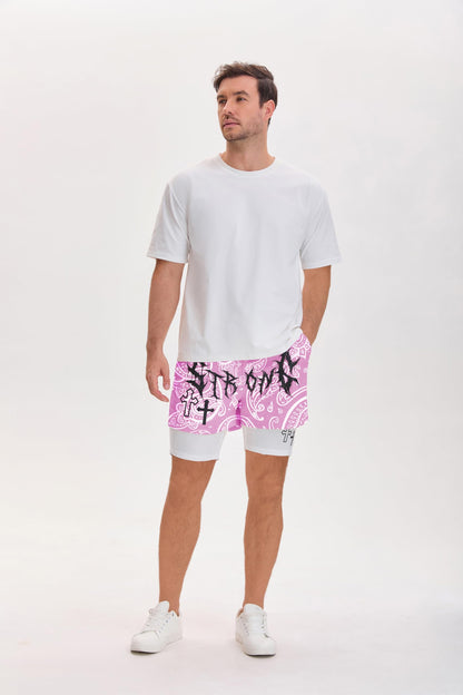 QJQ Men's 2 in 1 Goth Graphic Drawstring Elastic Waist Shorts Summer Casual Workout Athletic Gym Track Shorts