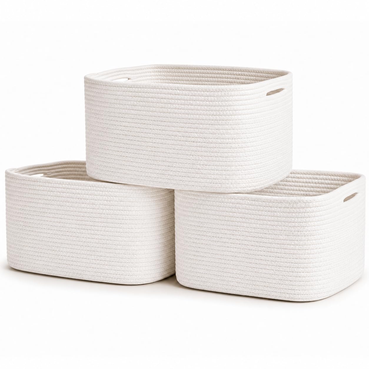 Light Honey Cotton Rope Baskets for Shelves, Set of 3 - 15"×10"×9½" - Woven Storage Baskets for Organizing - Closet, Nursery, Bedroom, Playroom - Toys, Books, Towels, Clothes