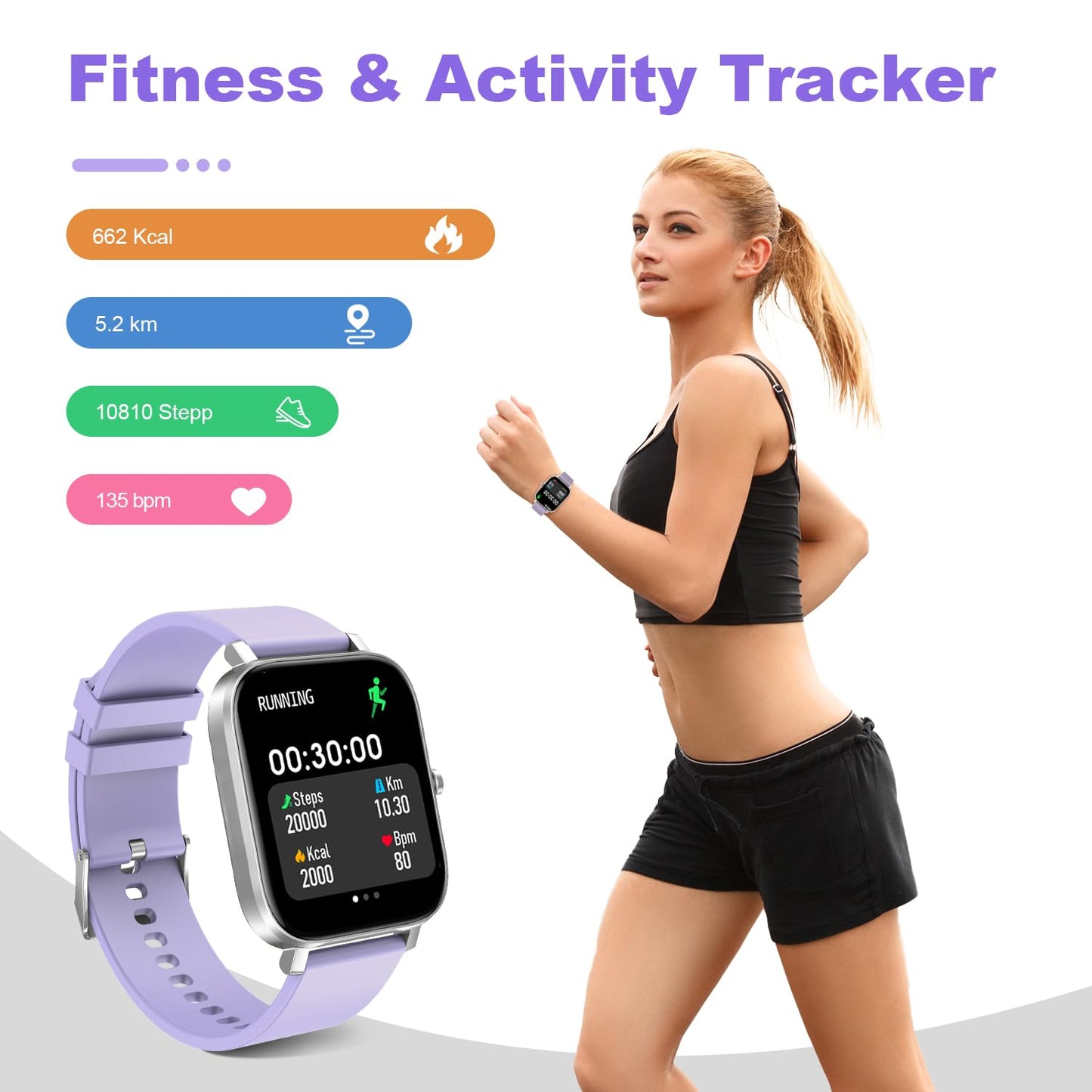 Smart Watch for Men Women Compatible with iPhone Samsung Android Phone 1.69 inch Full Touch Screen IP68 Waterproof Bluetooh Fitness Tracker Heart Rate/Sleep Monitor (Black)