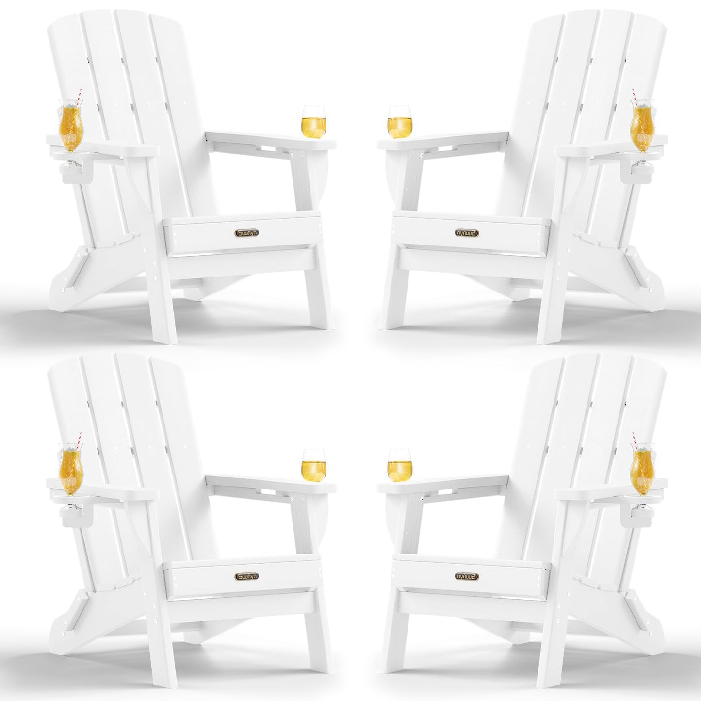 Folding Adirondack Chair, HDPE Adirondack Chairs with 2 Cup Holder, Plastic All-Weather Fire Pit Chairs, Outdoor Lawn Chair for Patio Garden (Grey)