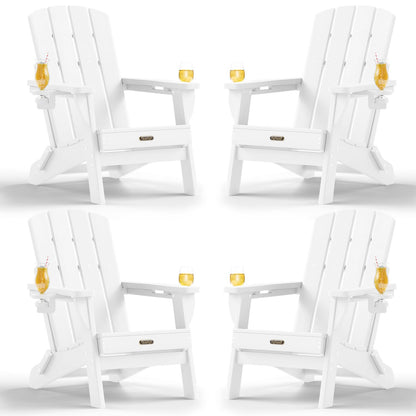 Folding Adirondack Chair, HDPE Adirondack Chairs with 2 Cup Holder, Plastic All-Weather Fire Pit Chairs, Outdoor Lawn Chair for Patio Garden (Grey)