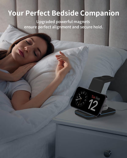 JoyGeek 3 in 1 Charging Station for Apple Devices, Wireless Charger Stand for iPhone 17/16/15/14/13/12/11/SE/X Pro Max Plus - Apple Watch 11/10/9/Ultra 2/8/SE/7/6/5 - AirPods Pro 2/3/2