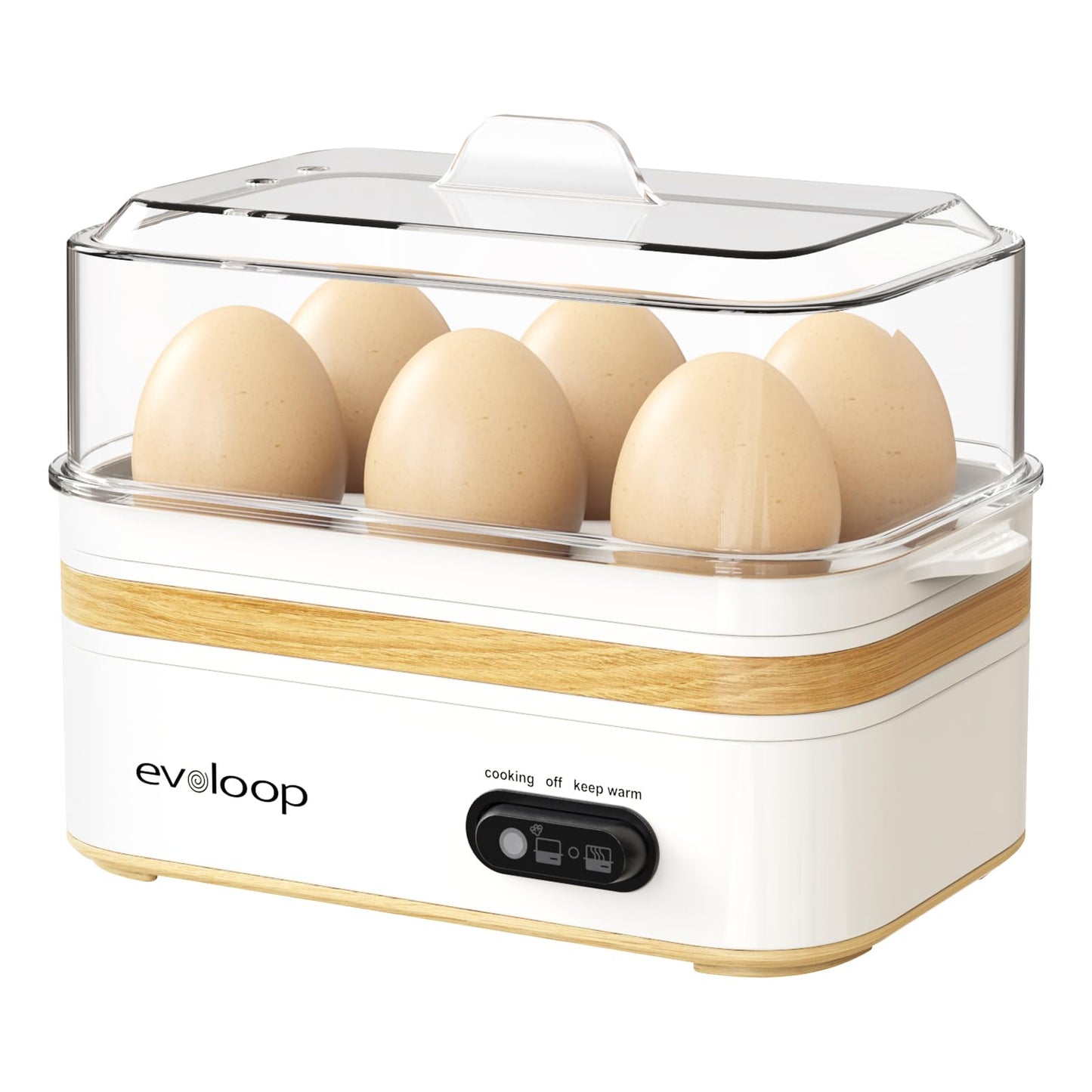 Evoloop Rapid Egg Cooker Electric 6 Eggs Capacity, Soft, Medium, Hard Boiled, Poacher, Omelet Maker Egg Poacher With Auto Shut-Off, BPA Free
