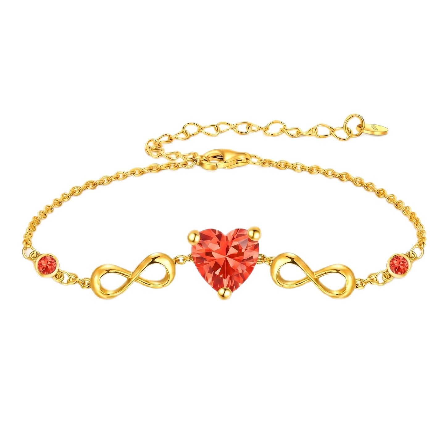 14K Gold Infinity Birthstone Bracelets for Women, Infinity Love Heart Birthstone Link Bracelets for Women, 14K Gold Plated Jewelry Birthday Gifts for Wife Girlfriend Mom, 7+2 Inch