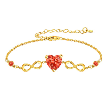 14K Gold Infinity Birthstone Bracelets for Women, Infinity Love Heart Birthstone Link Bracelets for Women, 14K Gold Plated Jewelry Birthday Gifts for Wife Girlfriend Mom, 7+2 Inch