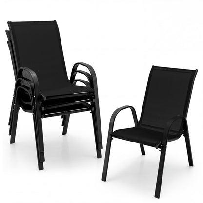 Tangkula Patio Dining Chairs Set of 4, Outdoor Stackable All Weather Heavy Duty Dining Chairs Set with Armrests, Support 330 LBS, for Poolside, Backyard, Garden, Deck, Front Porch (Brown)