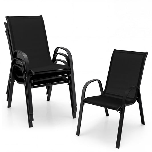 Tangkula Patio Dining Chairs Set of 4, Outdoor Stackable All Weather Heavy Duty Dining Chairs Set with Armrests, Support 330 LBS, for Poolside, Backyard, Garden, Deck, Front Porch (Brown)