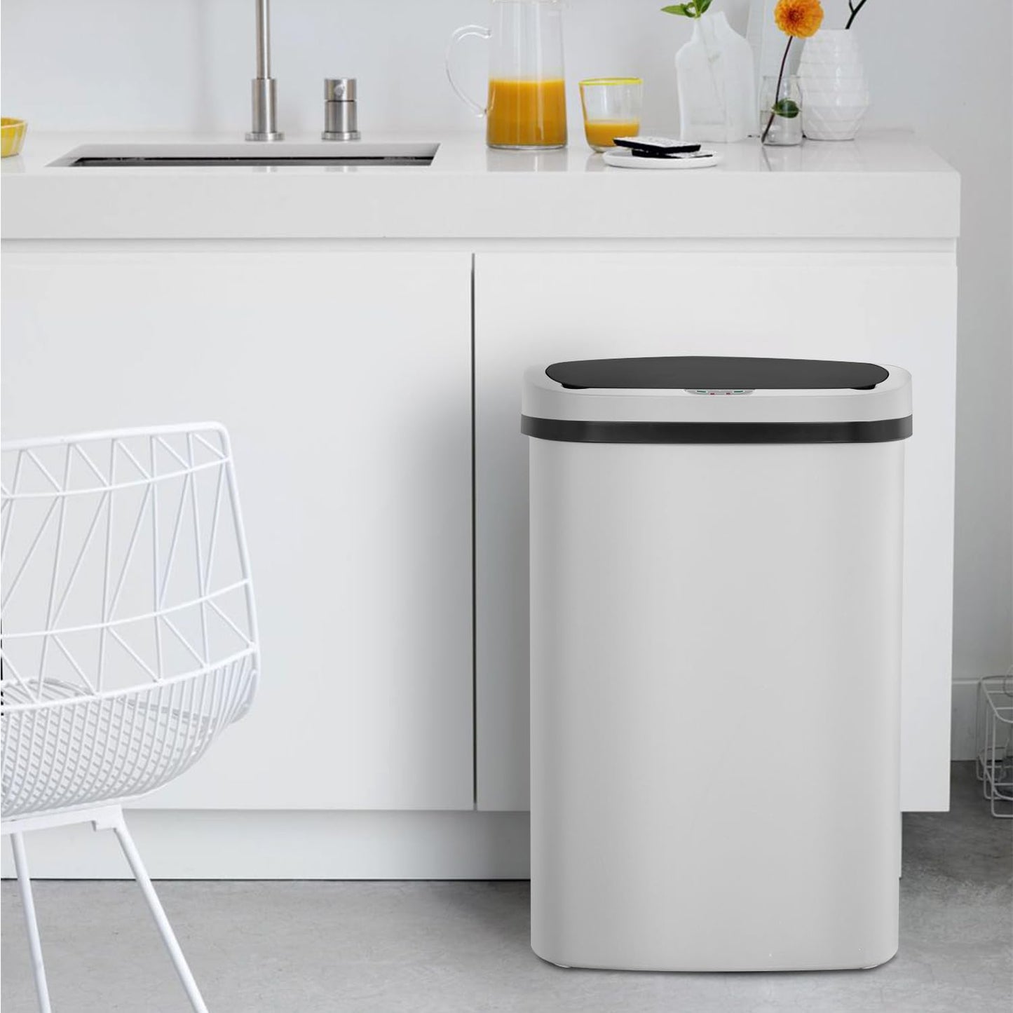 BestOffice | 13 Gallon Trash Can with Lid | Automatic Touchless Garbage Can | Odor Control | Modern Oval Design | Easy to Clean | Stainless Steel | Fits Any Kitchen, Bathroom, Office or Home