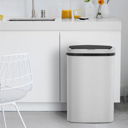 BestOffice | 13 Gallon Trash Can with Lid | Automatic Touchless Garbage Can | Odor Control | Modern Oval Design | Easy to Clean | Stainless Steel | Fits Any Kitchen, Bathroom, Office or Home