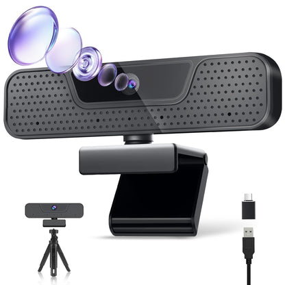 ToLuLu Streaming Webcam 2K 50FPS Web Cam, LED RGB Webcam with Microphone and Light, Autofocus Computer Camera with Cover and Tripod, Plug-Play USB Web cam for PC Desktop/MacBook Gaming Video Calling
