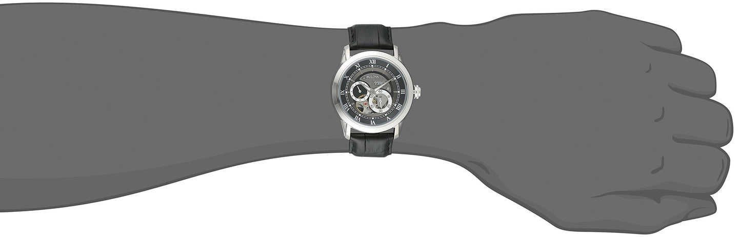 Bulova Men's Classic Sutton 4-Hand Automatic Watch, 24-Hour Sub Dial, Open Aperture, Self-Winding, Exhibition Caseback, Double Curved Mineral Crystal, Luminous Hands, 42mm