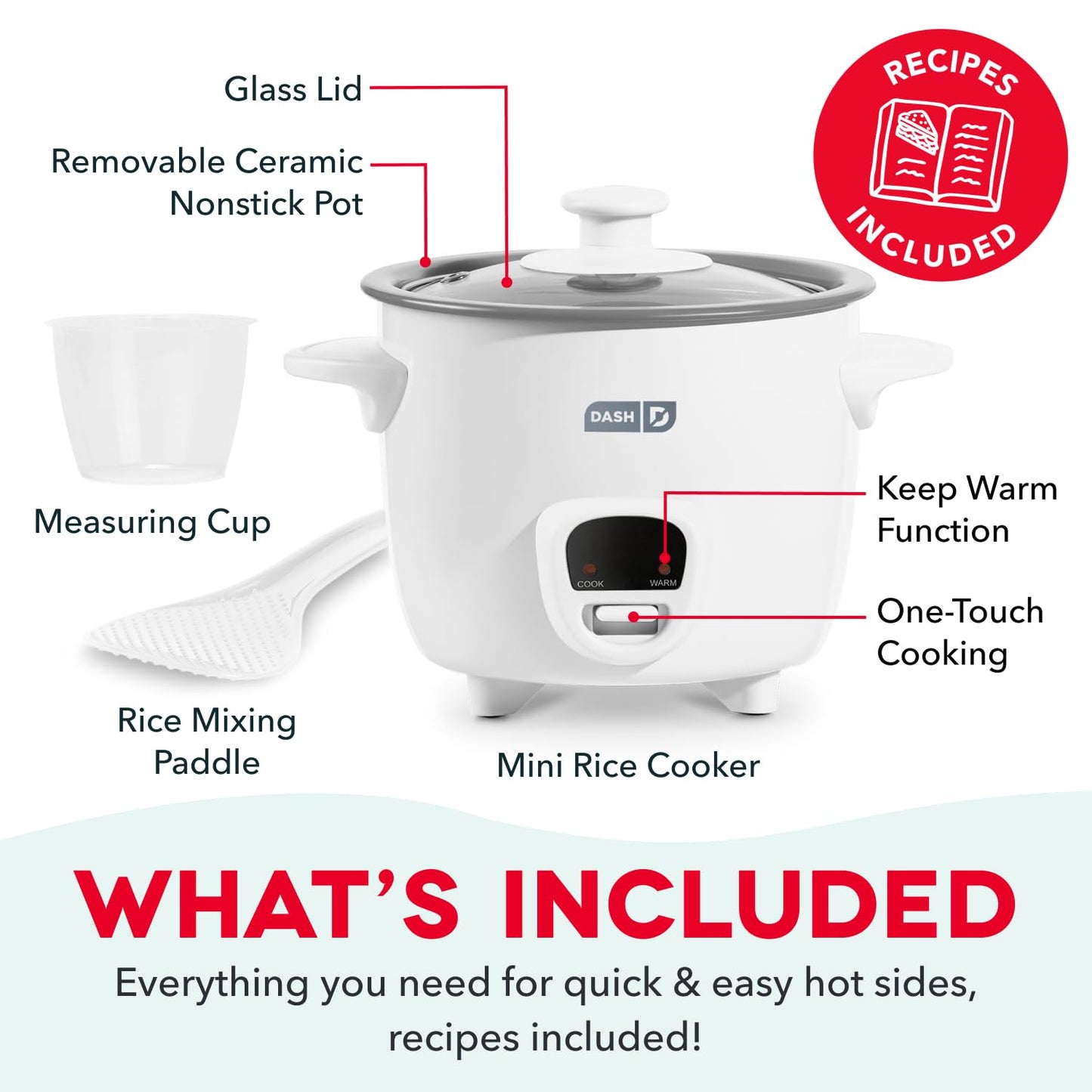Dash Mini Rice Cooker | Small Rice Maker, 2 Cups Cooked / 1 Cup Uncooked, Ceramic Nonstick Removable Pot, Keep Warm Function, Compact and Portable for Dorm, Travel, Single Serve, Aqua