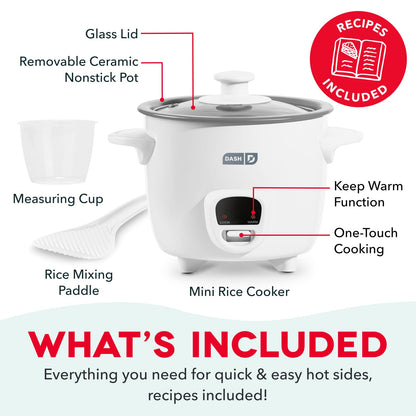 Dash Mini Rice Cooker | Small Rice Maker, 2 Cups Cooked / 1 Cup Uncooked, Ceramic Nonstick Removable Pot, Keep Warm Function, Compact and Portable for Dorm, Travel, Single Serve, Aqua
