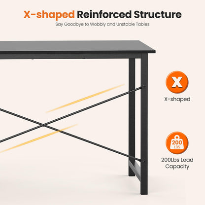 Sweetcrispy 47 Inch Computer Desk with Drawers for Home Office Writing Desk X Shaped Reinforcement Wood Surface Adjustable Position Modern Study Work Side Hook Metal Frame Storage Station Rust