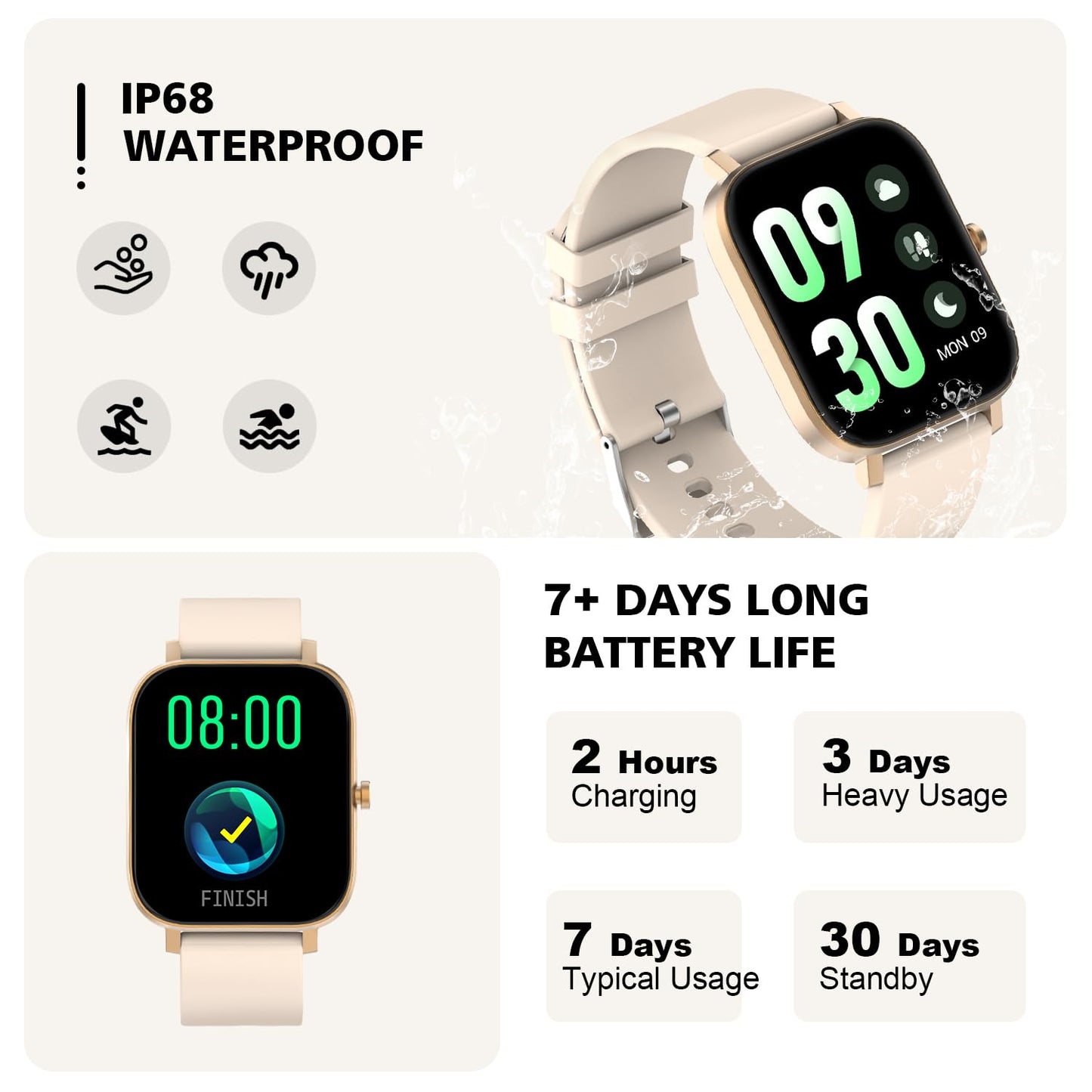 Smart Watch for Men Women SmartWatch 1.83" for iPhone Samsung Android Phone Compatible, Fitness Tracker Watch with Pedometer, Heart Rate/Sleep Monitor, Blood Oxygen, IP68 Waterproof