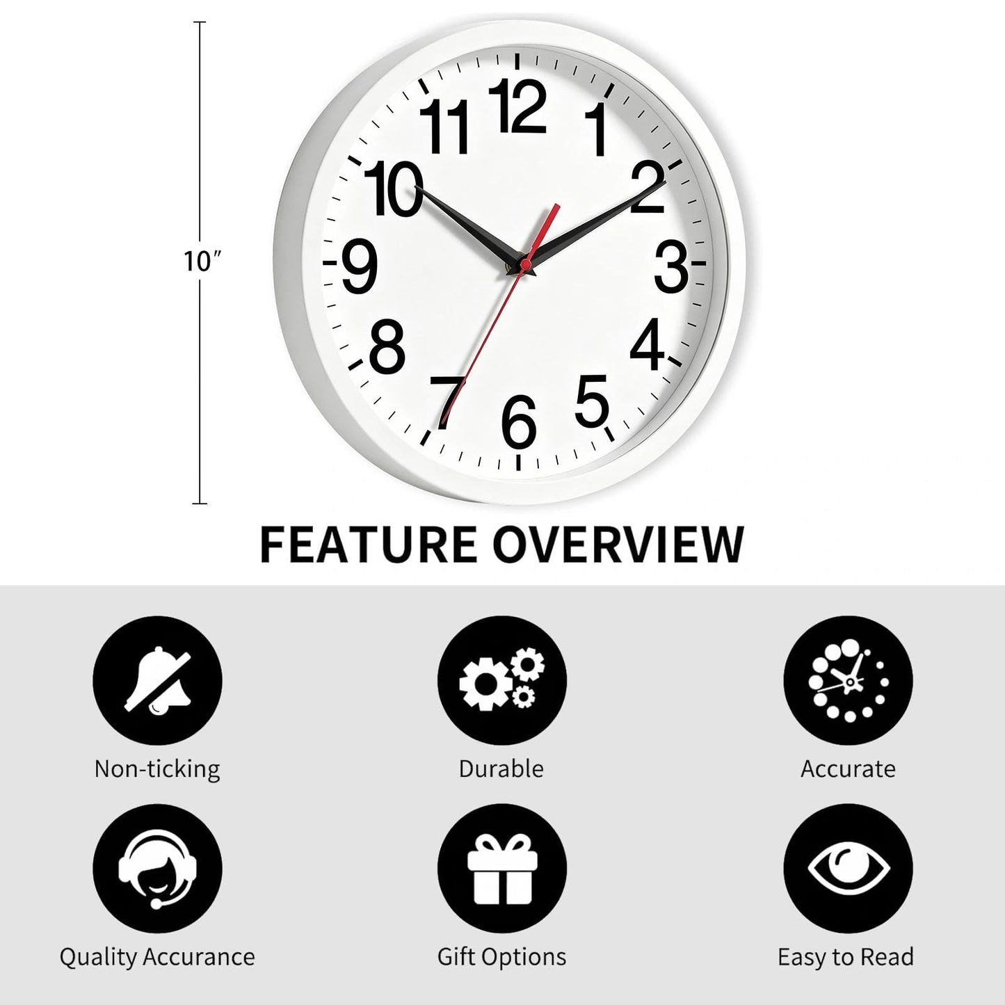 Rohioue Wall Clock Modern 8 Inch Battery Operated Silent Non Ticking Small Analog Clock for Living Room Office Home Bedroom Kitchen Bathroom(Black)