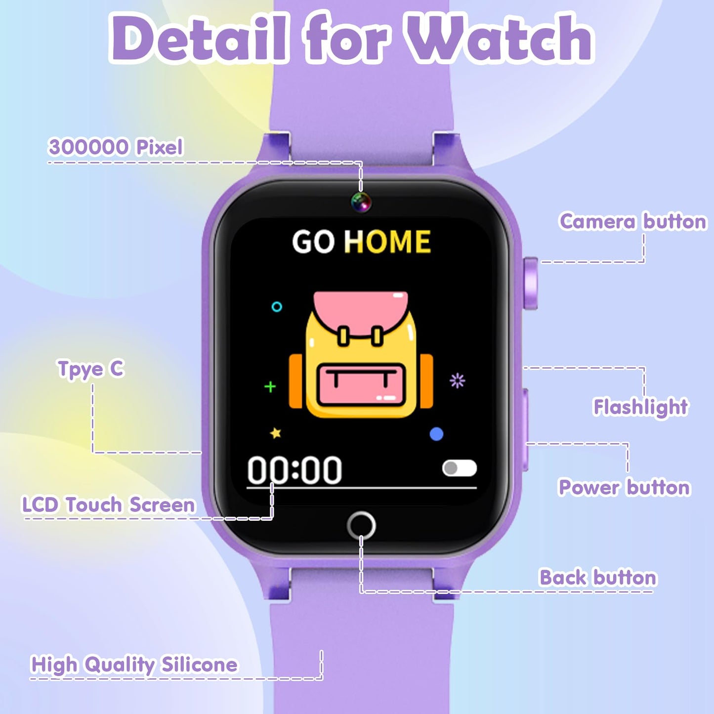 Luyiilo Smart Watch for Kids, with 26 Puzzle Games, Touch Screen, HD Camera, Alarm Clock, Toys for Ages 4-12 Years Old.Birthday Gift for Boys Girls (Blue)