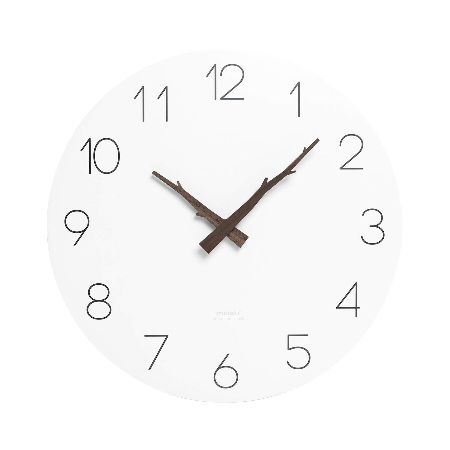 mooas Wooden Frame Flatwood Wall Clock,12" Non-Ticking Sweep Movement Decorative Battery Operated Wall Clock for Home Living Room Kitchen Bedroom Office School (Dark Brown)