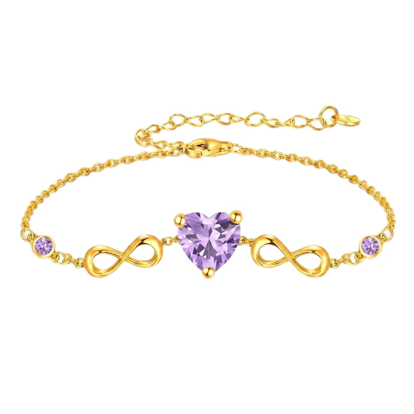 14K Gold Infinity Birthstone Bracelets for Women, Infinity Love Heart Birthstone Link Bracelets for Women, 14K Gold Plated Jewelry Birthday Gifts for Wife Girlfriend Mom, 7+2 Inch