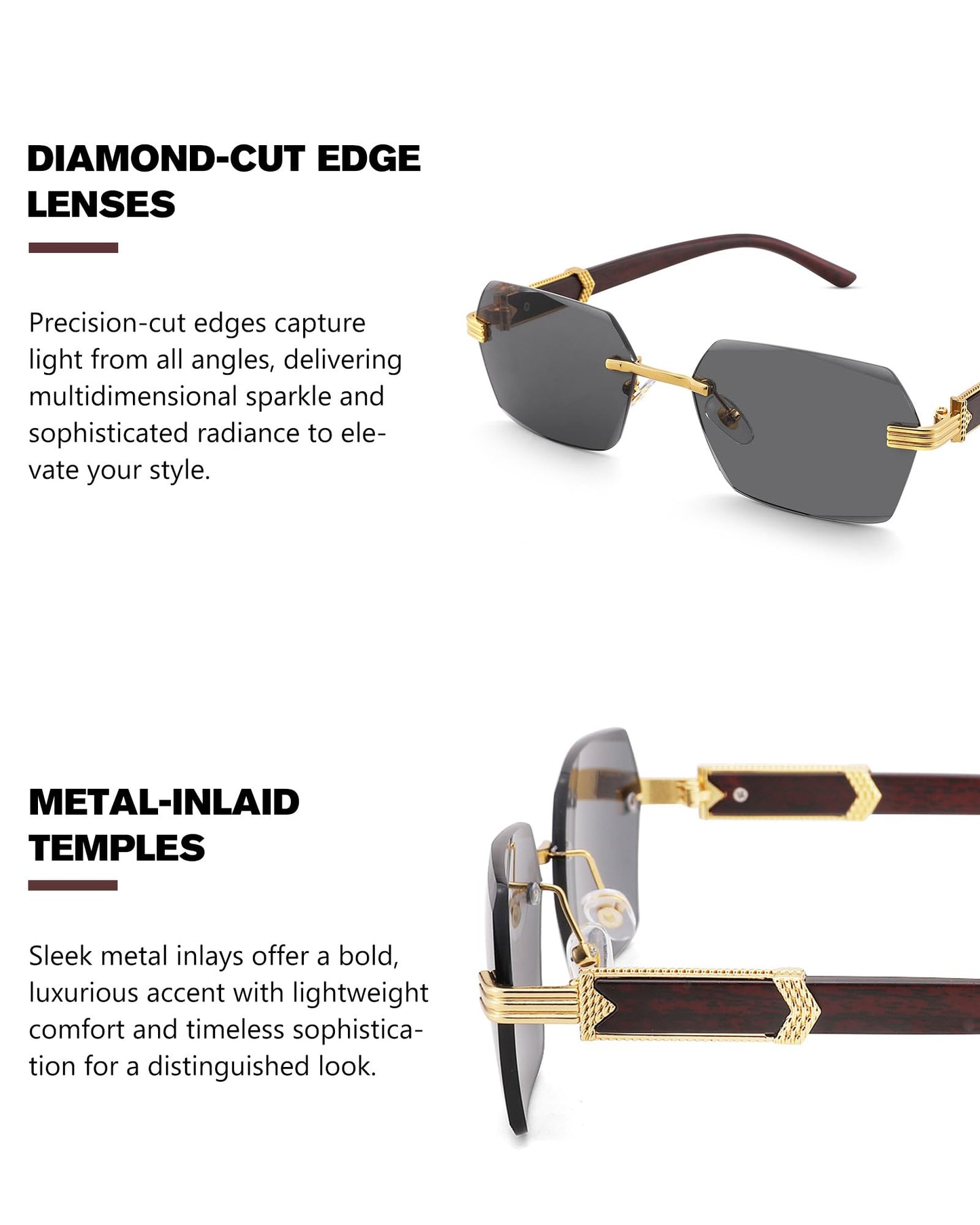 Pro Acme Rimless Rectangle Sunglasses for Men Women Hexagon Shade Eyewear Frameless y2k Glasses