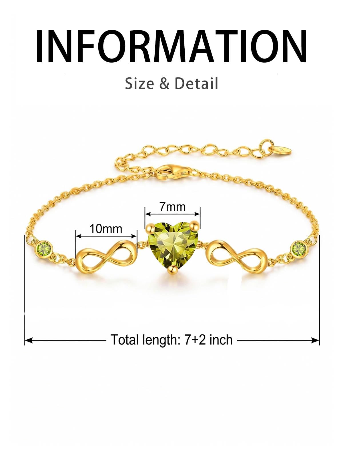 14K Gold Infinity Birthstone Bracelets for Women, Infinity Love Heart Birthstone Link Bracelets for Women, 14K Gold Plated Jewelry Birthday Gifts for Wife Girlfriend Mom, 7+2 Inch